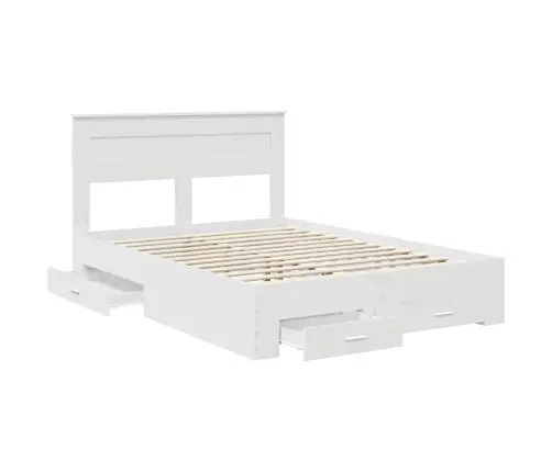 Voodi Raam Peaga Sahtliga Valge 140 X 200 Cm Tehispuit