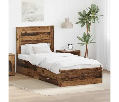 Voodi Raam Peaga Sahtliga Vana Puit 100 X 200 Cm Tehispuit