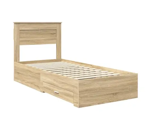 Voodi Raam Sahtliga Sonoma Tamme Ja Hõbe 75 X 190 Cm Tehispuit