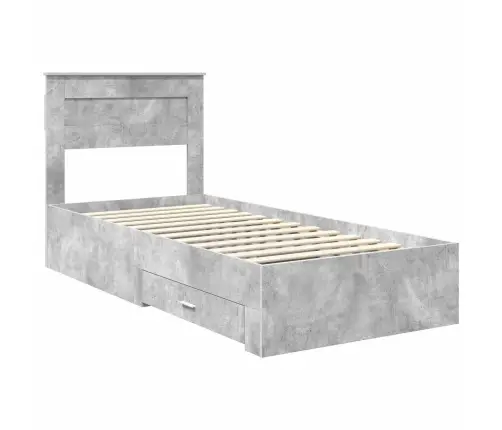 Gultas Rāmis Ar Atvilktni Betona Pelēks Un Sudrabs 75 X 190 Cm Vidaxl