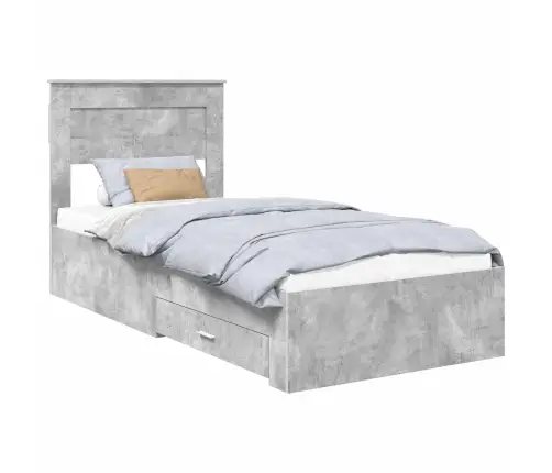 Gultas Rāmis Ar Atvilktni Betona Pelēks Un Sudrabs 75 X 190 Cm Vidaxl