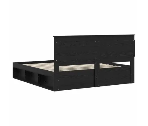 Voodi Raam Peaga Must 200 X 200 Cm Tahke Mänd