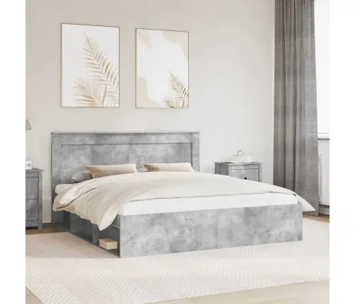 Gultas Rāmis Betons 200 X 200 Cm Ciets Priedes Koks Vidaxl