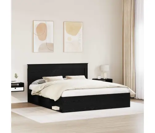 Gultas Rāmis Ar Atvilktni Melna 180 X 200 Cm Ciets Priedes Koks Vidaxl
