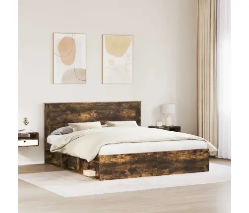 Voodi Raam Peaga Suitsetatud Tamm 180 X 200 Cm Tahke Mänd