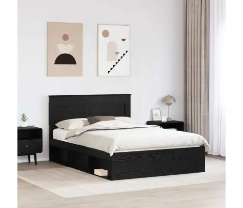 Lovos Rėmas Su Stalčių Juoda 160 X 200 Cm Kietos Pušies Mediena