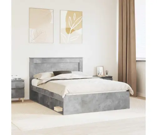 Gultas Rāmis Betons 140 X 190 Cm Ciets Priedes Koks Vidaxl