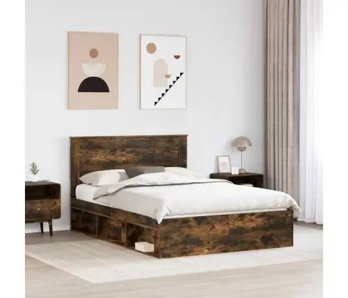 Voodi Raam Peaga Suitsetatud Tamm 140 X 190 Cm Tahke Mänd