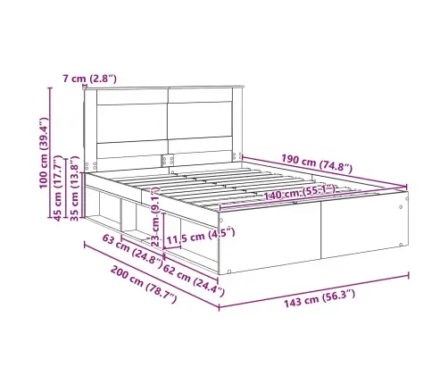 Lovos Rėmas Pilkas Sonoma 140 X 190 Cm Kietos Pušies Mediena
