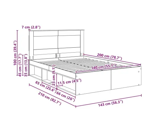Gultas Rāmis Melna 140 X 190 Cm Ciets Priedes Koks Vidaxl