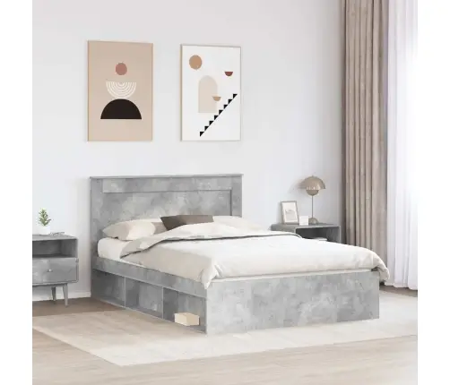 Gultas Rāmis Betons 140 X 200 Cm Ciets Priedes Koks Vidaxl