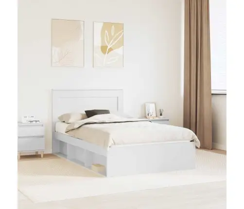 Lovos Rėmas Su Stalčių Balta 135 X 190 Cm Kietos Pušies Mediena