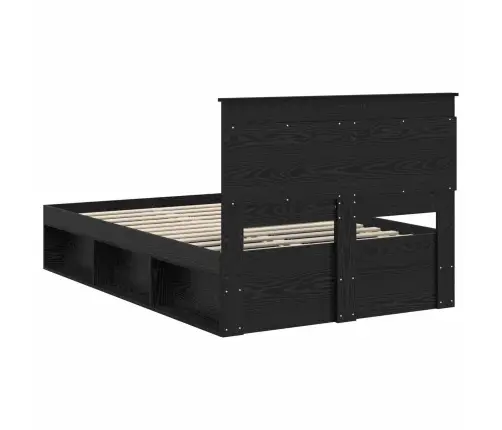 Lovos Rėmas Su Stalčių Juoda 135 X 190 Cm Kietos Pušies Mediena