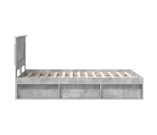 Gultas Rāmis Betona Pelēks 135 X 190 Cm Ciets Priedes Koks Vidaxl