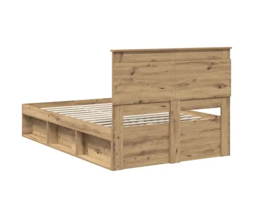 Gultas Rāmis Mākslīgā Ozola 135 X 190 Cm Ciets Priedes Koks Vidaxl