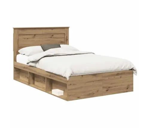 Gultas Rāmis Mākslīgā Ozola 135 X 190 Cm Ciets Priedes Koks Vidaxl