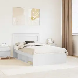 Voodi Raam Peaga Valge 120 X 190 Cm Tahke Mänd