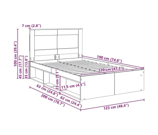 Gultas Rāmis Balts 120 X 190 Cm Ciets Priedes Koks Vidaxl