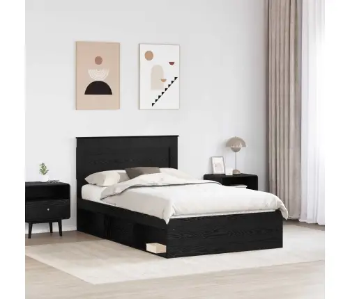 Voodi Raam Peaga Sahtliga Must 120 X 190 Cm Tahke Mänd