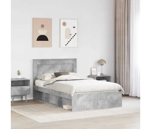 Gultas Rāmis Betons 120 X 190 Cm Ciets Priedes Koks Vidaxl