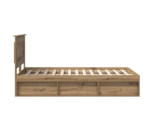 Gultas Rāmis Mākslīgā Ozola 120 X 190 Cm Ciets Priedes Koks Vidaxl