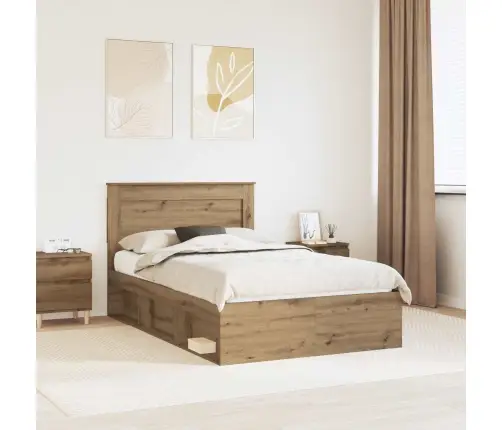 Gultas Rāmis Mākslīgā Ozola 120 X 200 Cm Ciets Priedes Koks Vidaxl