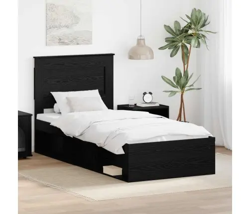 Gultas Rāmis Ar Atvilktni Melna 90 X 190 Cm Ciets Priedes Koks Vidaxl