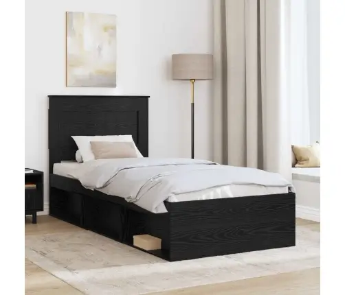 Gultas Rāmis Ar Atvilktni Melna 90 X 190 Cm Ciets Priedes Koks Vidaxl