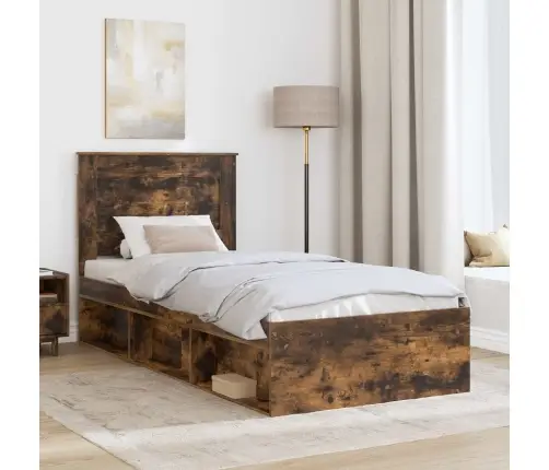 Voodi Raam Peaga Suitsetatud Tamm 90 X 190 Cm Tahke Mänd