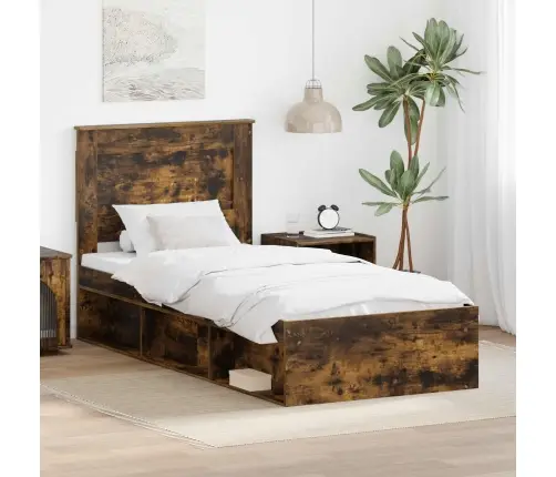 Gultas Rāmis Dūmaka Ozols 90 X 200 Cm Ciets Priedes Koks Vidaxl