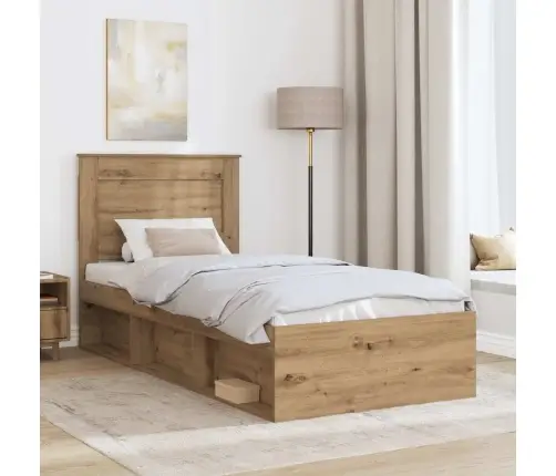 Gultas Rāmis Mākslīgā Ozola 90 X 200 Cm Ciets Priedes Koks Vidaxl