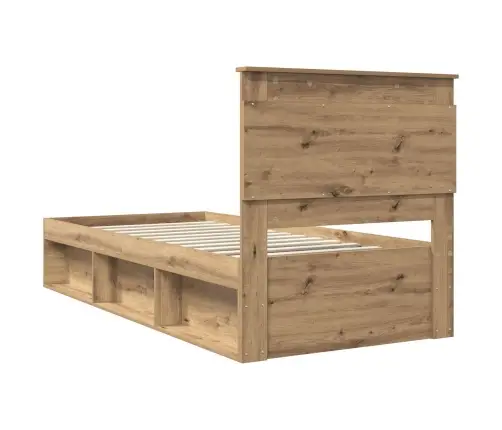 Gultas Rāmis Mākslīgā Ozola 90 X 200 Cm Ciets Priedes Koks Vidaxl