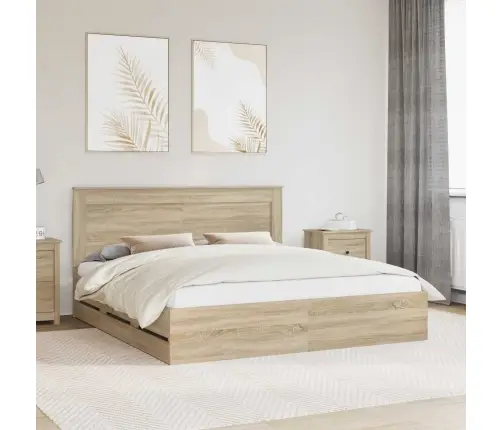 Gultas Rāmis Sonoma Ozols 200 X 200 Cm Inženieru Koks Vidaxl