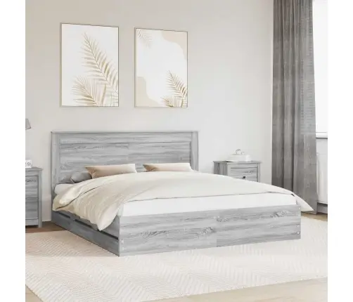 Gultas Rāmis Pelēks Sonoma 200 X 200 Cm Inženieru Koks Vidaxl