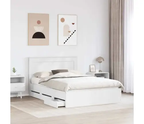 Gultas Rāmis Ar Atvilktni Balts 140 X 190 Cm Inženieru Koks Vidaxl
