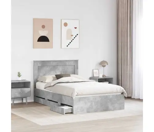 Gultas Rāmis Betona Pelēks 135 X 190 Cm Inženieru Koks Vidaxl