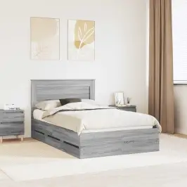 Gultas Rāmis Pelēks Sonoma 120 X 190 Cm Inženieru Koks Vidaxl