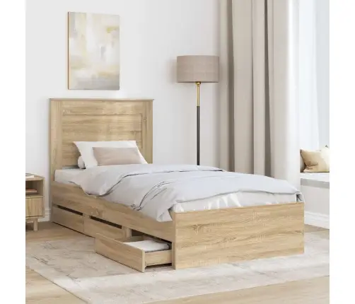 Voodi Raam Sahtliga Peaga Sonoma Tamm 90 X 190 Cm Inseneripuit