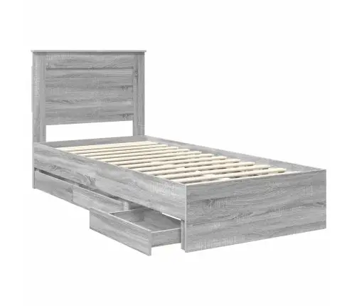 Gultas Rāmis Pelēks Sonoma 90 X 200 Cm Inženieru Koks Vidaxl