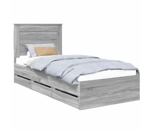 Gultas Rāmis Pelēks Sonoma 90 X 200 Cm Inženieru Koks Vidaxl