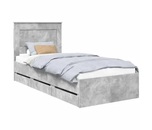 Gultas Rāmis Betona Pelēks 75 X 190 Cm Inženieru Koks Vidaxl