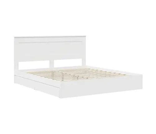 Laos Voodi Peaga Sahtliga Valge 200 X 200 Cm Tehispuit