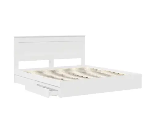 Laos Voodi Peaga Sahtliga Valge 200 X 200 Cm Tehispuit