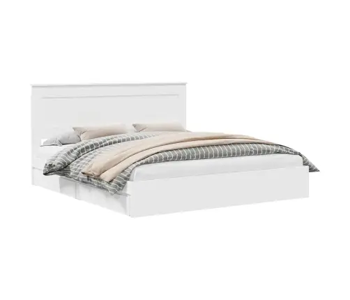 Laos Voodi Peaga Sahtliga Valge 200 X 200 Cm Tehispuit