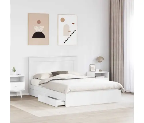 Laos Voodi Peaga Sahtliga Valge 160 X 200 Cm Tehispuit