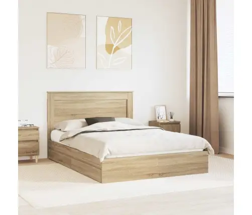 Gultas Rāmis Sonoma Ozols 150 X 200 Cm Inženierijas Koks Vidaxl