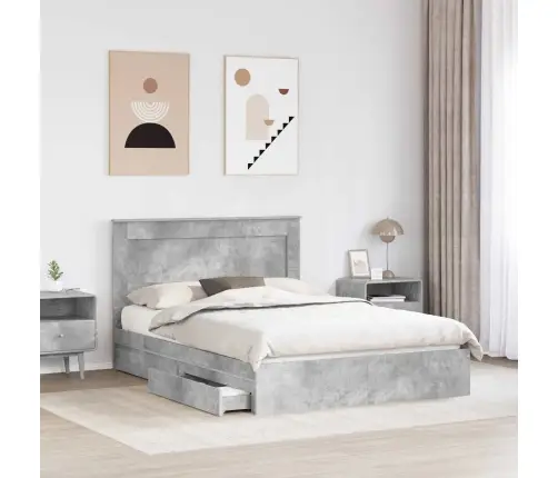 Gultas Rāmis Betona Pelēks 140 X 190 Cm Inženierijas Koks Vidaxl