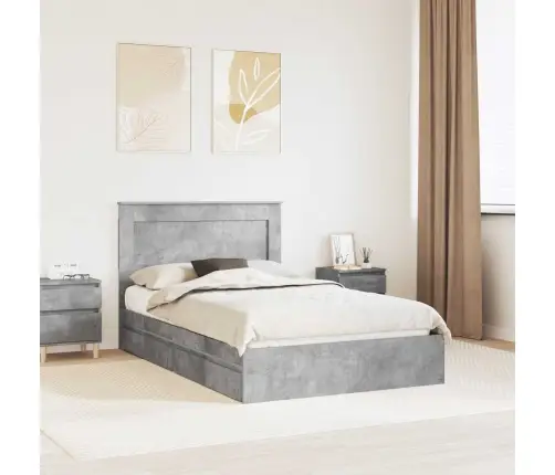 Gultas Rāmis Betona Pelēks 135 X 190 Cm Inženierijas Koks Vidaxl