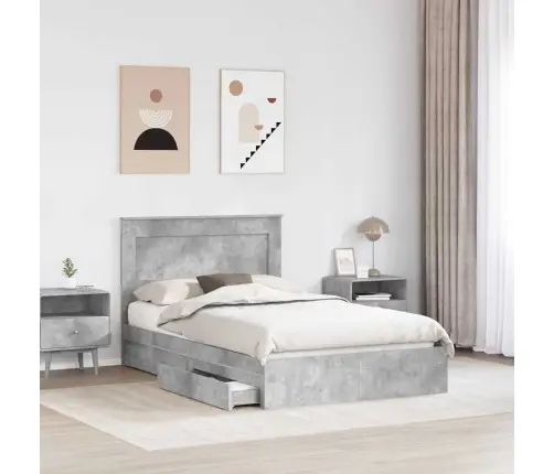 Gultas Rāmis Betona Pelēks 135 X 190 Cm Inženierijas Koks Vidaxl