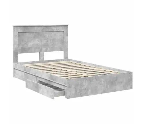 Gultas Rāmis Betona Pelēks 135 X 190 Cm Inženierijas Koks Vidaxl